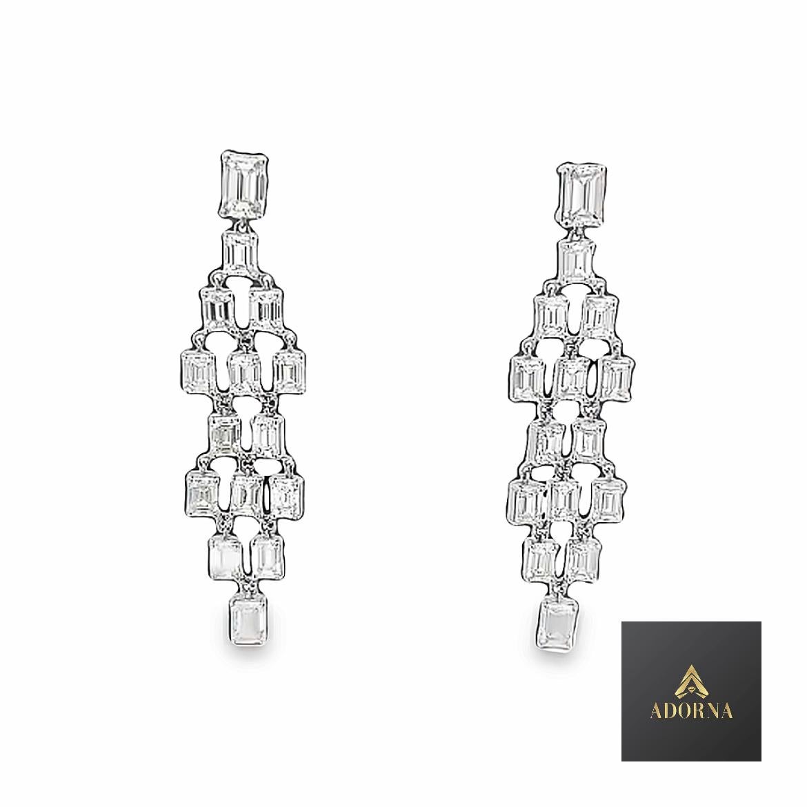Modern Geometric Cascade 18K White Gold Long Dangling Earrings For Sale
