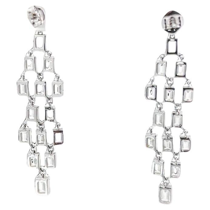 Geometric Cascade 18K White Gold Long Dangling Earrings