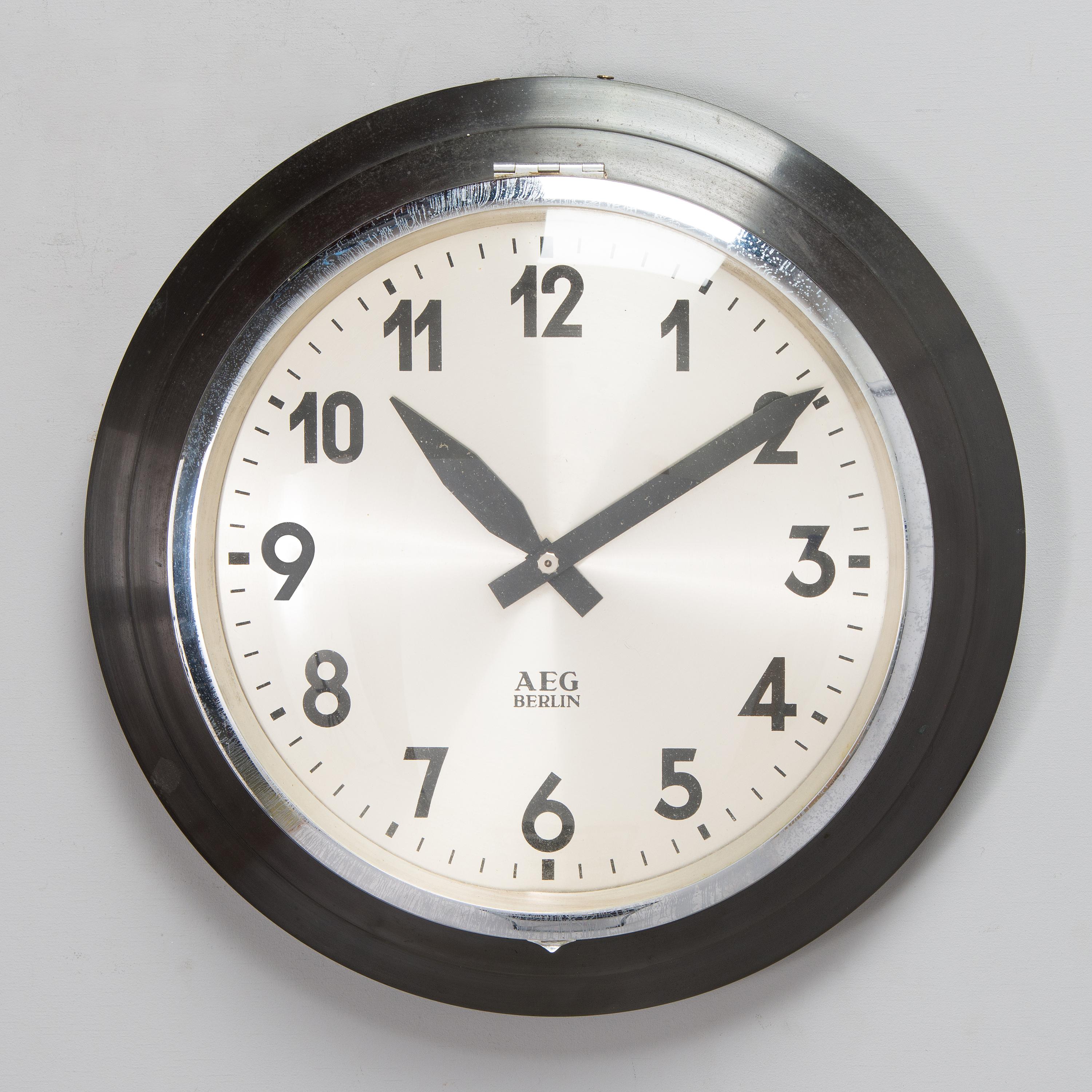 German AEG Factory, Station Wall Clock by Peter Behrens For Sale