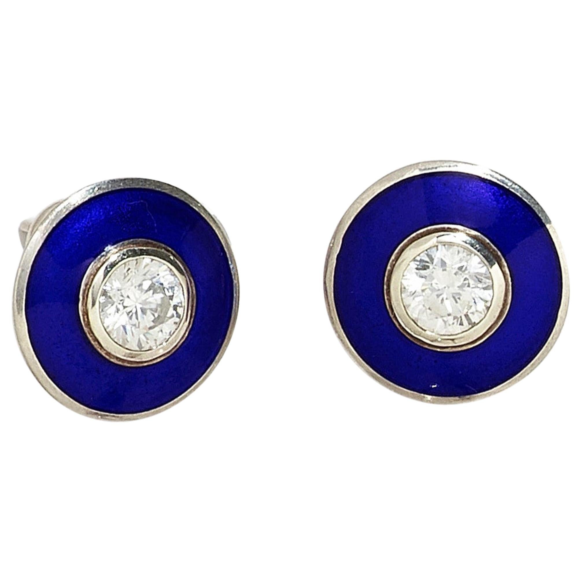 Aegean Blue Aurora Stud Earrings 18k White Gold with 1ct Diamonds & Enamel