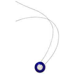 Antique 18 Karat White Gold Diamond Blue Vitreous Enamel Aurora Necklace