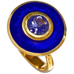 Aegean Blue Aurora Ring 18 Karat Yellow Gold Blue Vitreous Enamel Iolite Stone