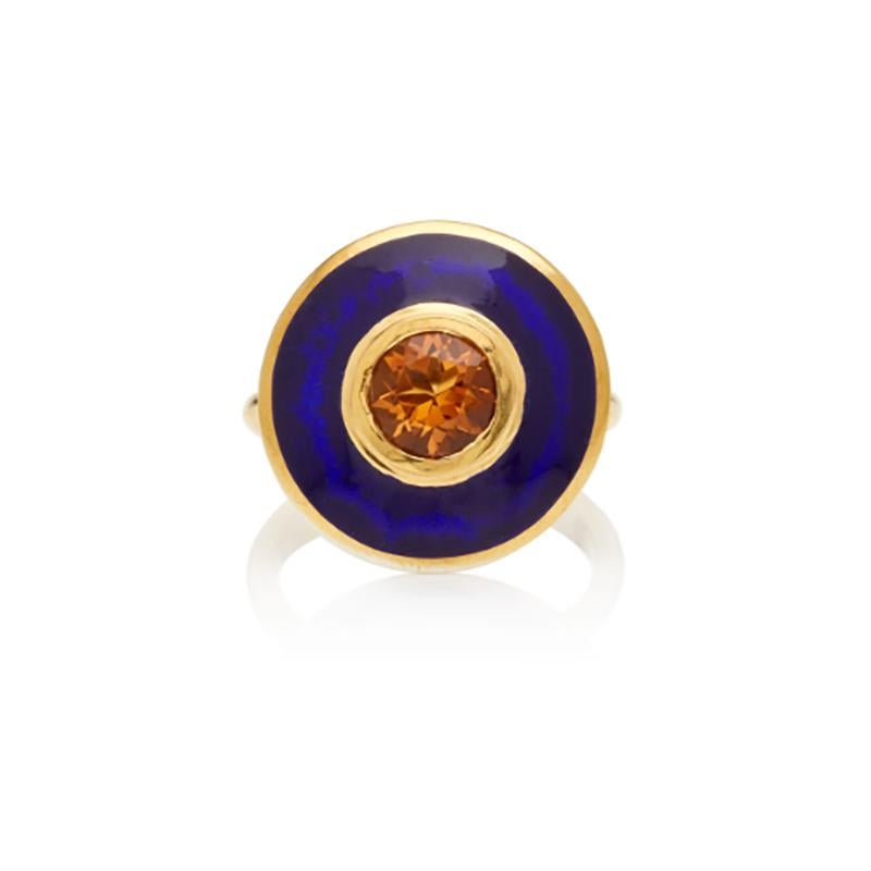 Rooted in clean, classic lines, this a bold yet elegant cocktail ring reflects the individuality of the wearer. This Art Deco inspired ring Is like looking at a sunset over the Aegean Sea. Using the venerable vitreous hot enamel we are able to get