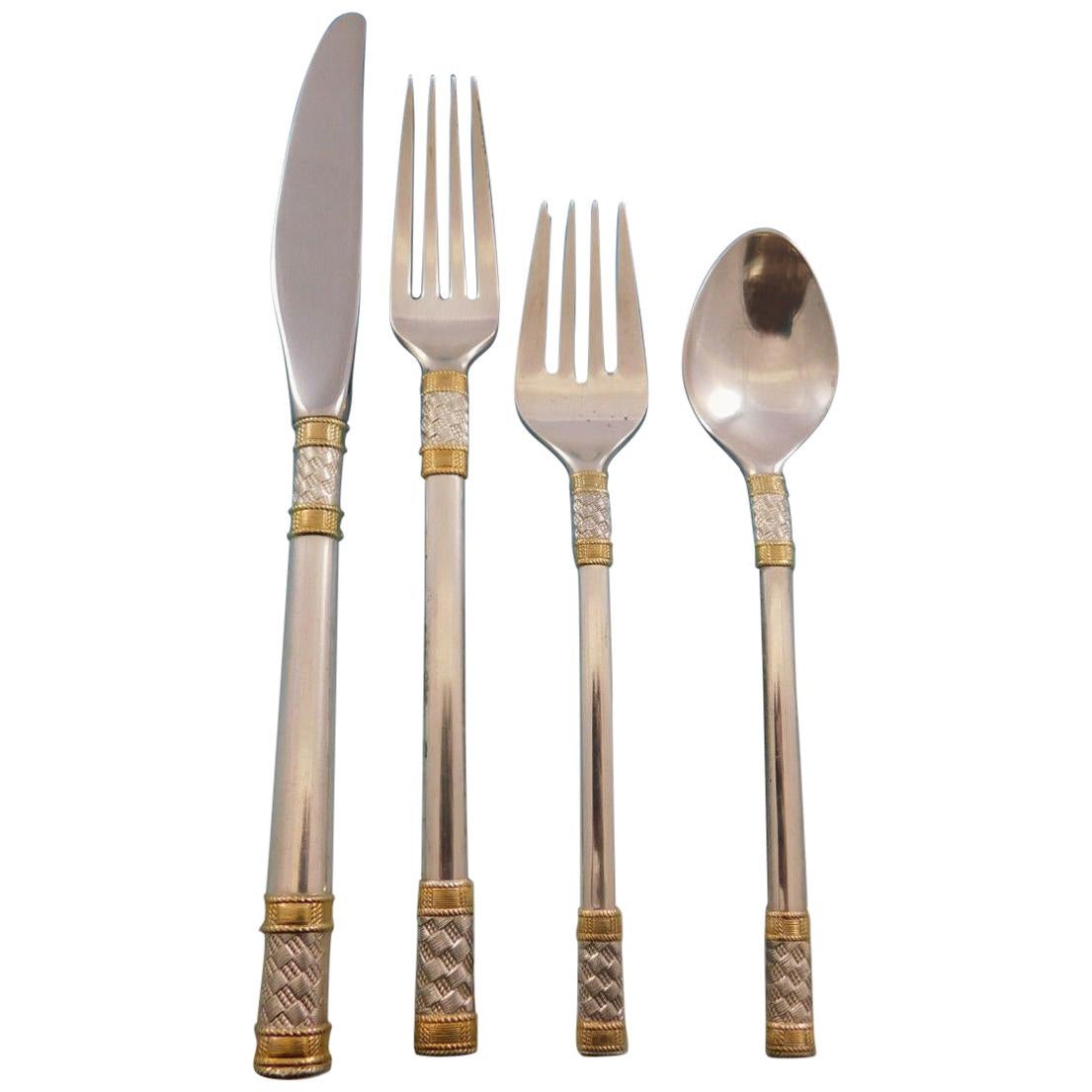Aegean Weave Gold by Wallace Sterling Silver Flatware Set 12 Service 48 Pieces For Sale