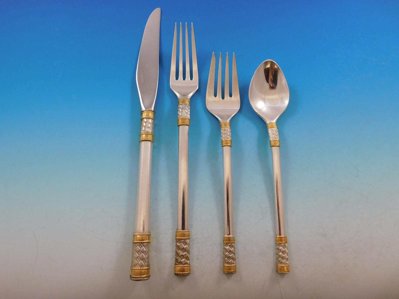 Aegean Weave Gold by Wallace Sterling Silver Flatware Set 12 Service 68 pieces In Excellent Condition For Sale In Big Bend, WI