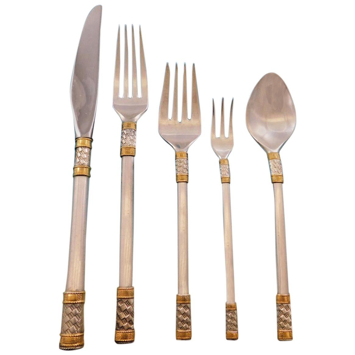 Aegean Weave Gold by Wallace Sterling Silver Flatware Set 12 Service 68 pieces For Sale