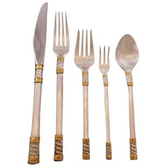 Aegean Weave Gold by Wallace Sterling Silver Flatware Set 12 Service 68 pieces