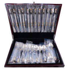 Aegean Weave Gold by Wallace Sterling Silver Flatware Set 12 Service 72 pcs New