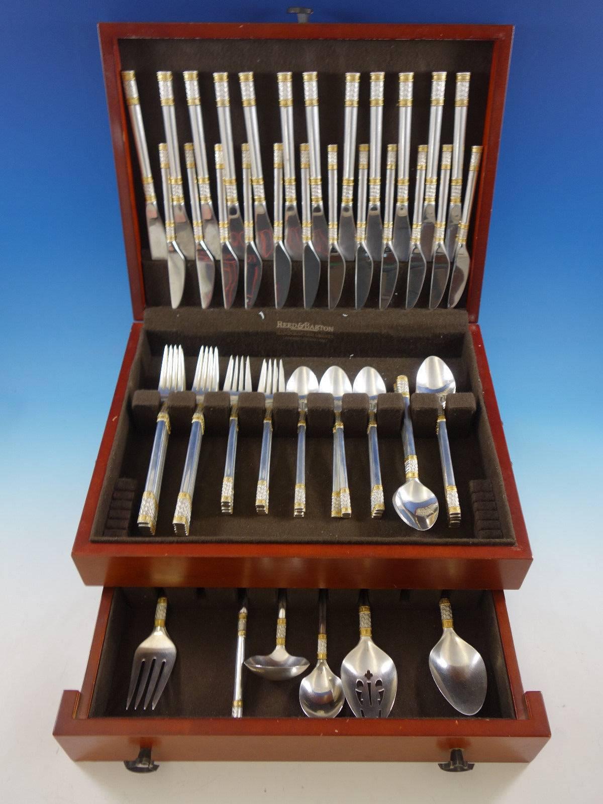Exquisite Aegean weave gold accent by Wallace sterling silver flatware set, 78 pieces. This set includes:

12 knives, 9 3/8