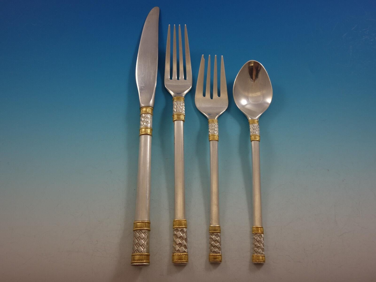 20ième siècle Aegean Weave Gold by Wallace Sterling Silver Flatware Set 12 Service 78 Pieces en vente