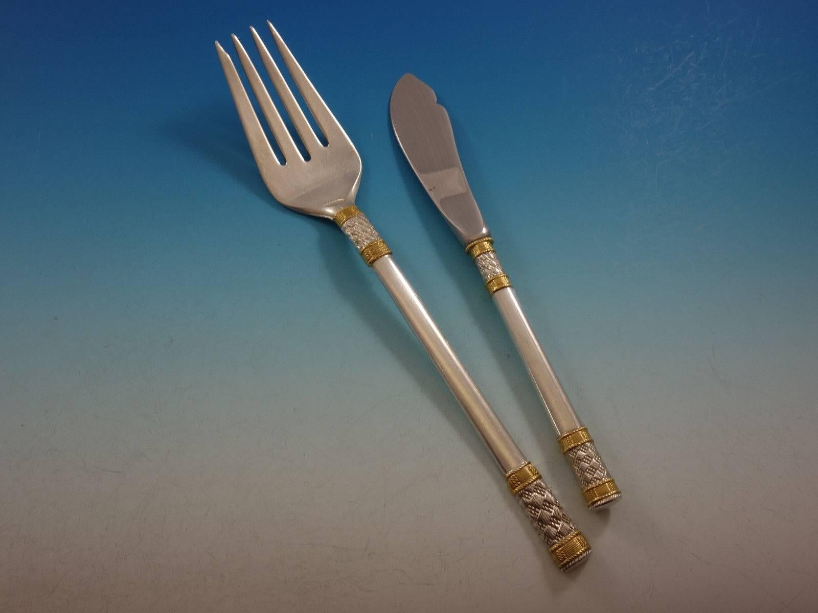 Aegean Weave Gold by Wallace Sterling Silver Flatware Set 12 Service 78 Pieces In Excellent Condition In Big Bend, WI