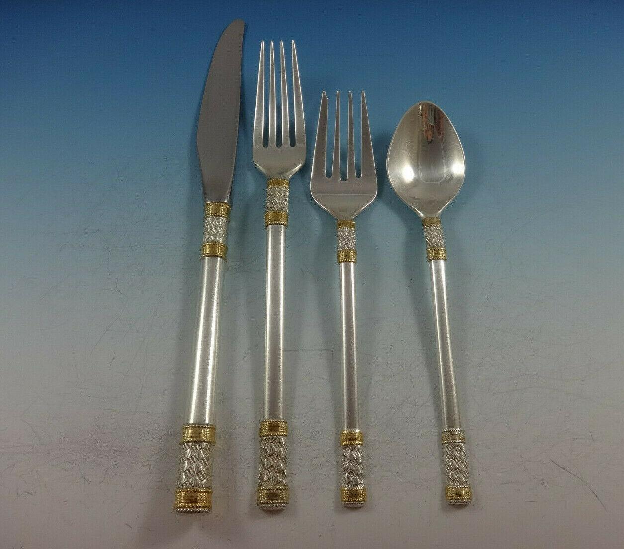 Aegean weave gold accent flatware by Wallace Silver. The birthplace of culture, the Aegean was the sea from which early Mediterranean societies drew their sustenance. The nets and baskets handwoven by fishermen centuries ago are still in use along