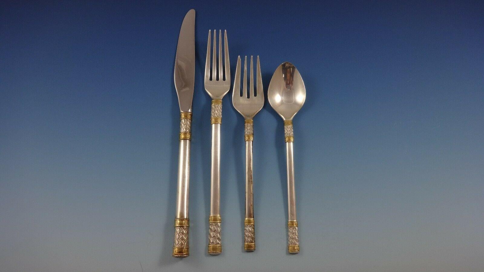 Aegean Weave Gold by Wallace Sterling Silver Flatware Set for 18 Service 72 Pcs In Excellent Condition For Sale In Big Bend, WI