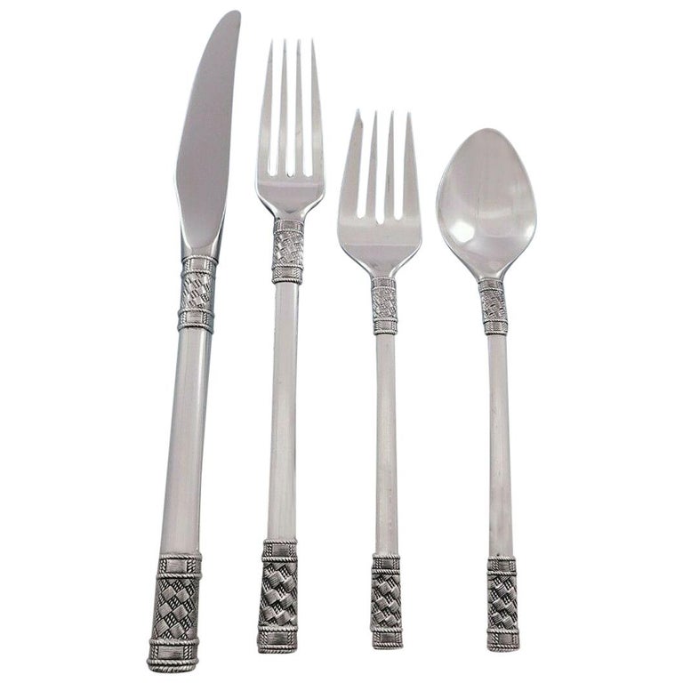 Aegean Weave Plain by Wallace Sterling Silver Flatware Set for 8