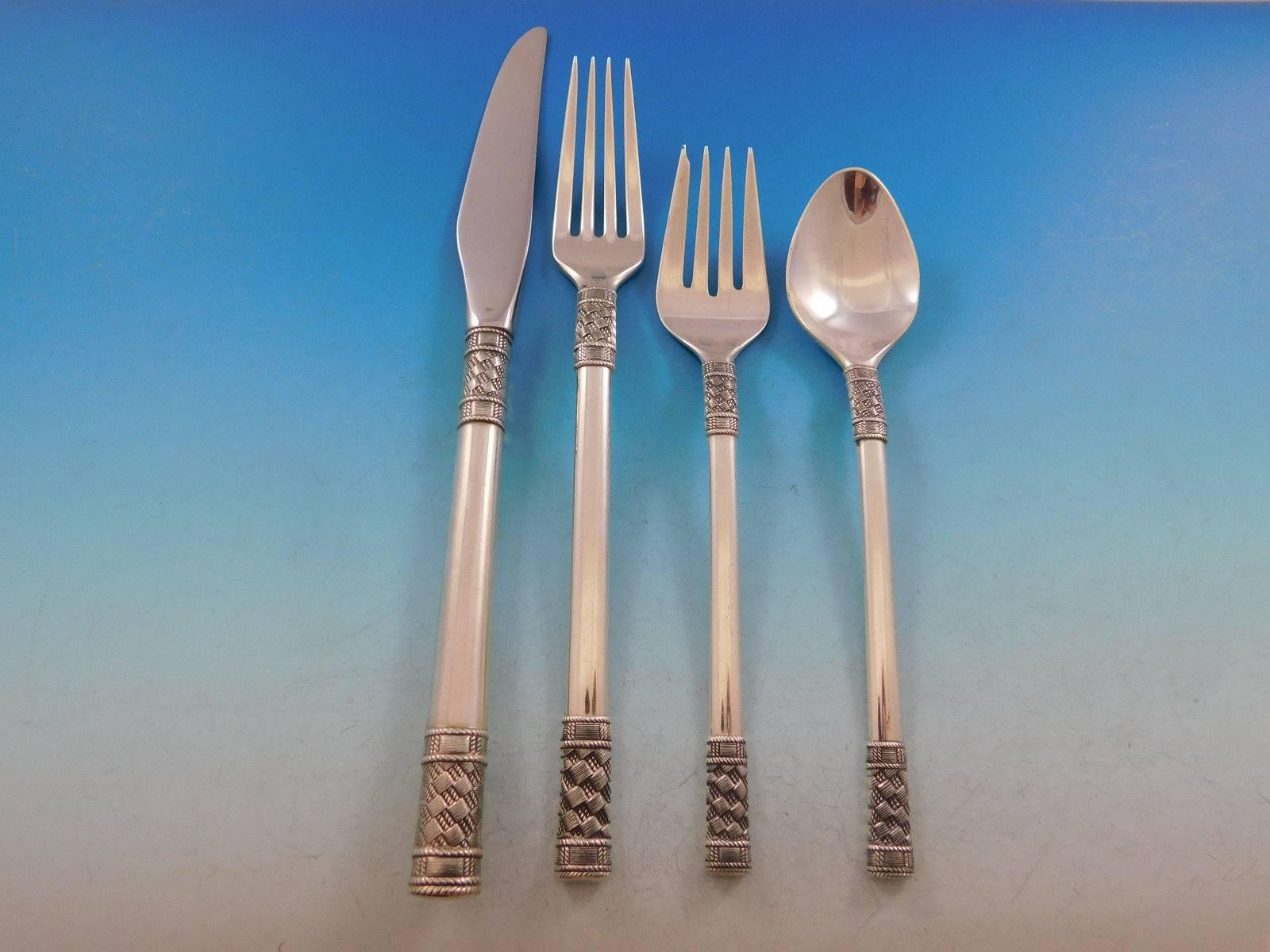 Aegean Weave Plain by Wallace Sterling Silver Flatware Set for 8 Service 44 pcs In Excellent Condition For Sale In Big Bend, WI
