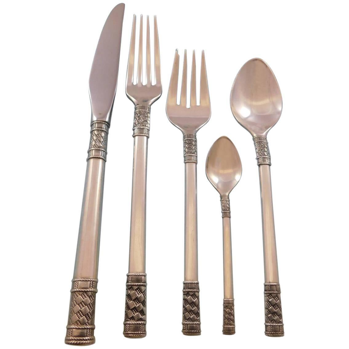 Aegean Weave Plain by Wallace Sterling Silver Flatware Set for 8 Service 44 pcs For Sale