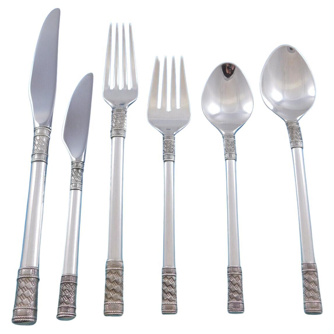 Aegean Weave Plain by Wallace Sterling Silver Flatware Set for 8 Service 54 Pcs For Sale