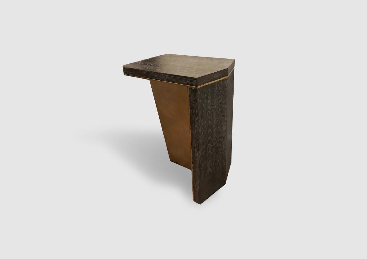 Modern Aegialia Contemporary Side Table in Espresso Limed/Cerused Oak and Bronze Patina For Sale