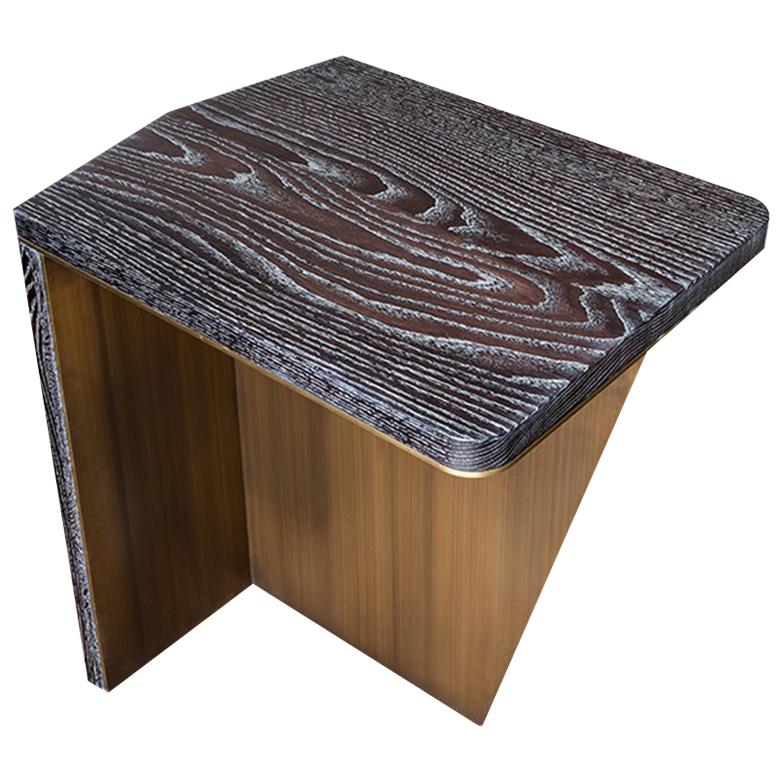 Aegialia Contemporary Side Table in Espresso Limed/Cerused Oak and Bronze Patina For Sale