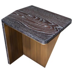 Aegialia Contemporary Side Table in Espresso Limed/Cerused Oak and Bronze Patina