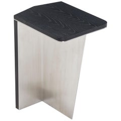 Aegialia Modern Wood Side Drink Accent Table, Black Oak, Brushed Stainless