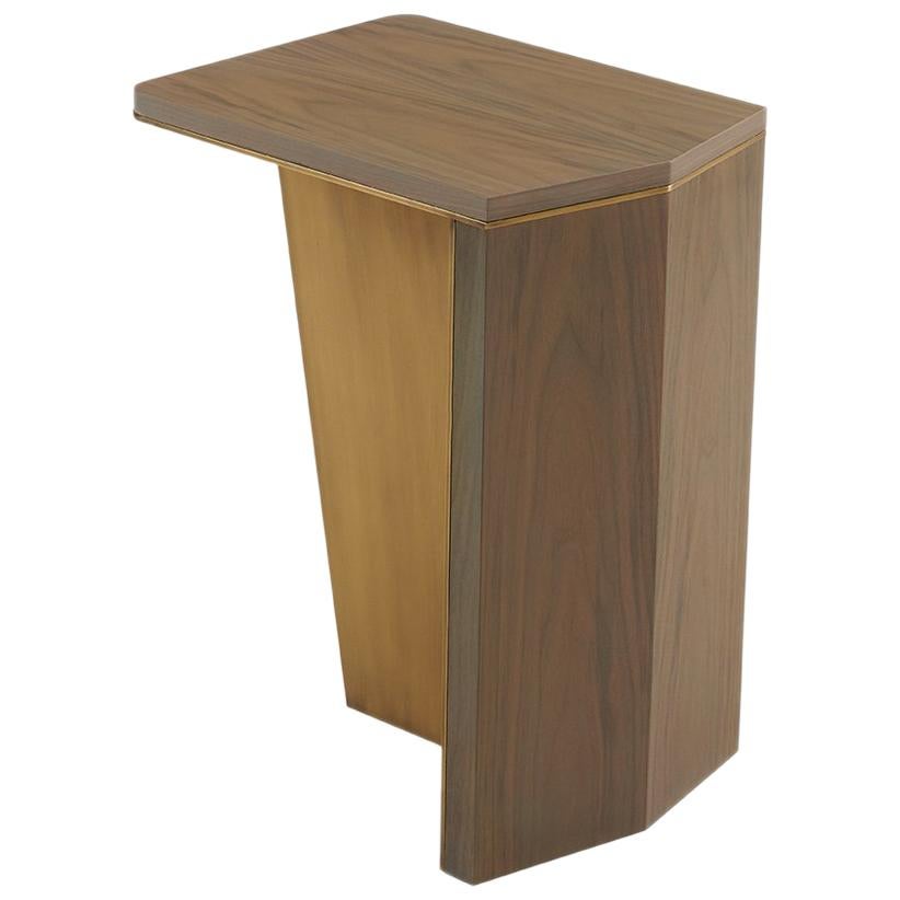 Aegialia Stone Side Small Table, Modern Accent in Carbon Walnut and Bronze For Sale