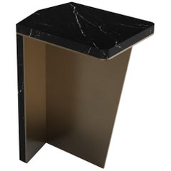 Aegialia Stone Side Small Table, Modern Marble and Bronzer Patina Drink Table