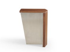Aegialia Walnut Small Modern Side Table, Contemporary Accent Stainless Steel