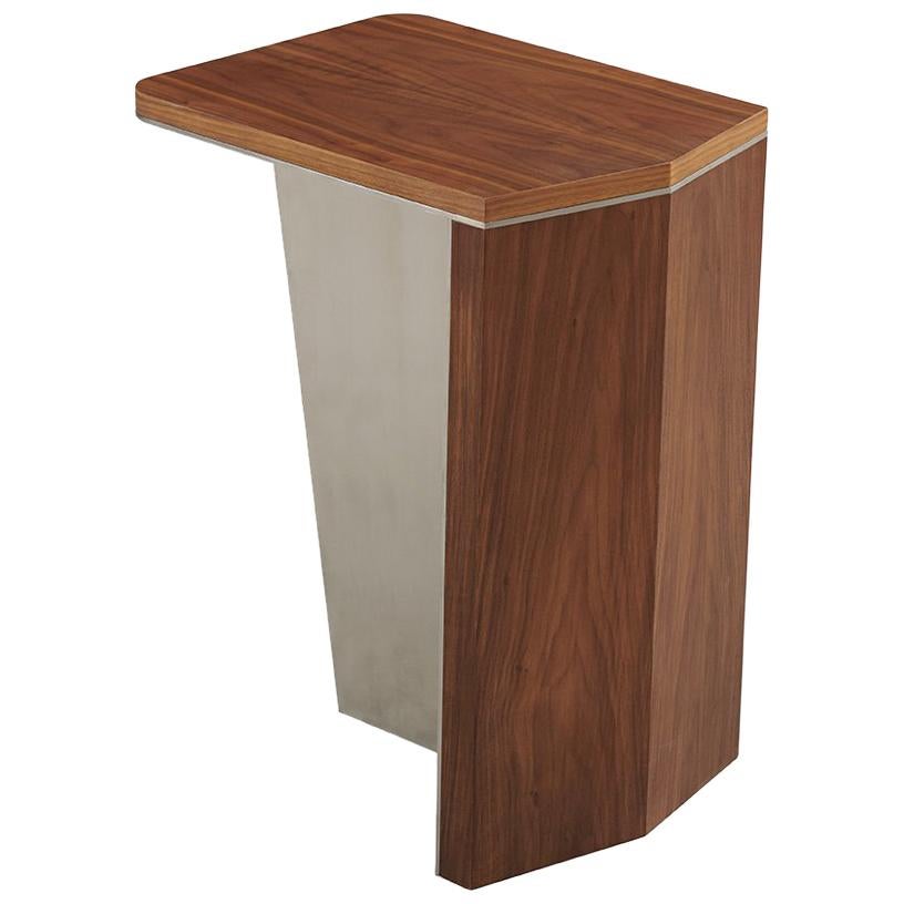 Aegialia Walnut Small Modern Side Table, Contemporary Accent Stainless Steel For Sale