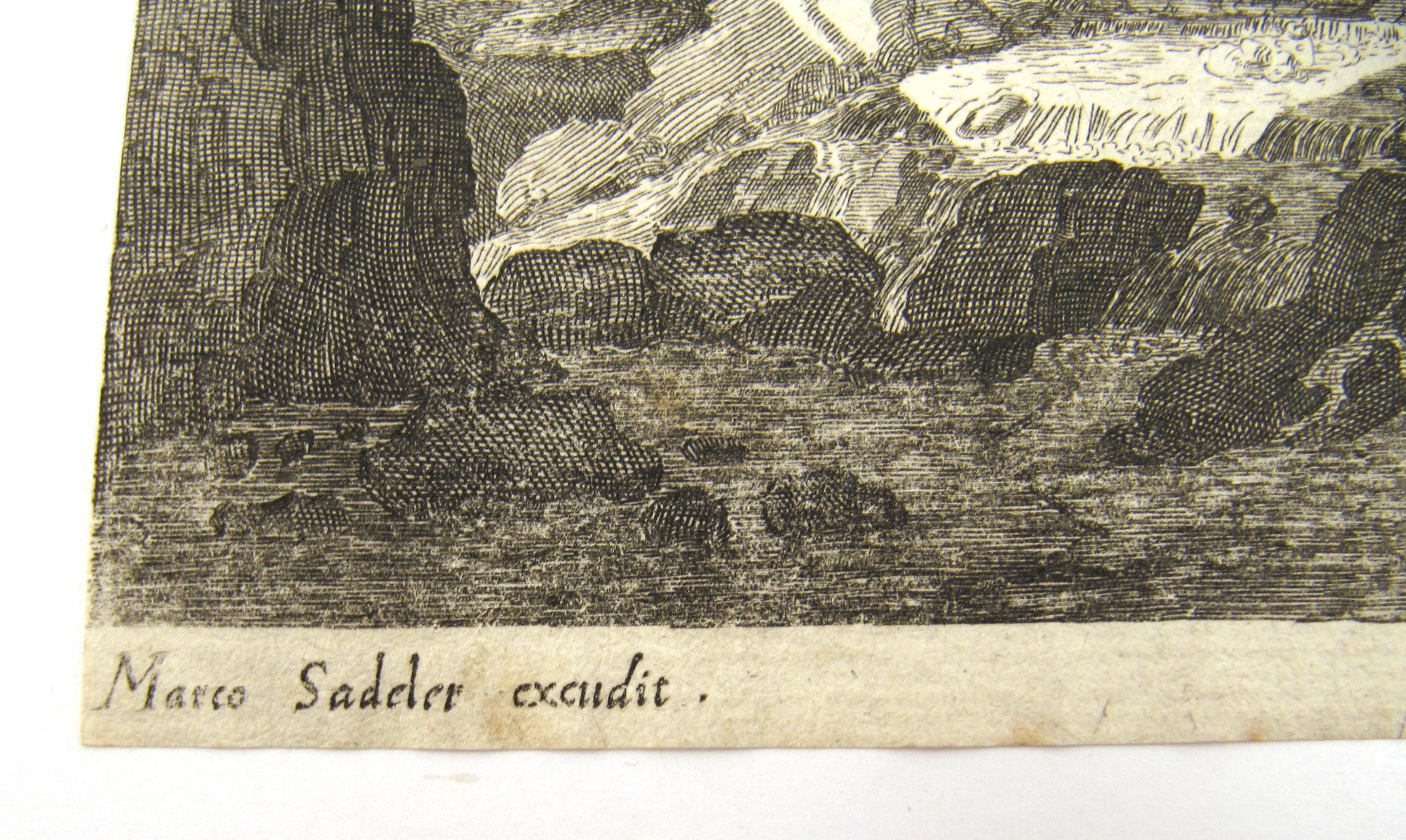 Aegidius Sadeler II (1570 1629) gravure du 16ème siècle - Scène de bois avec voyageurs en vente 3