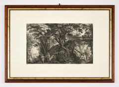 View of Forest with Wooden Bridge - Original Etching by A. Sadeler