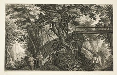 View of Forest with Wooden Bridge - Original Etching by A. Sadeler 