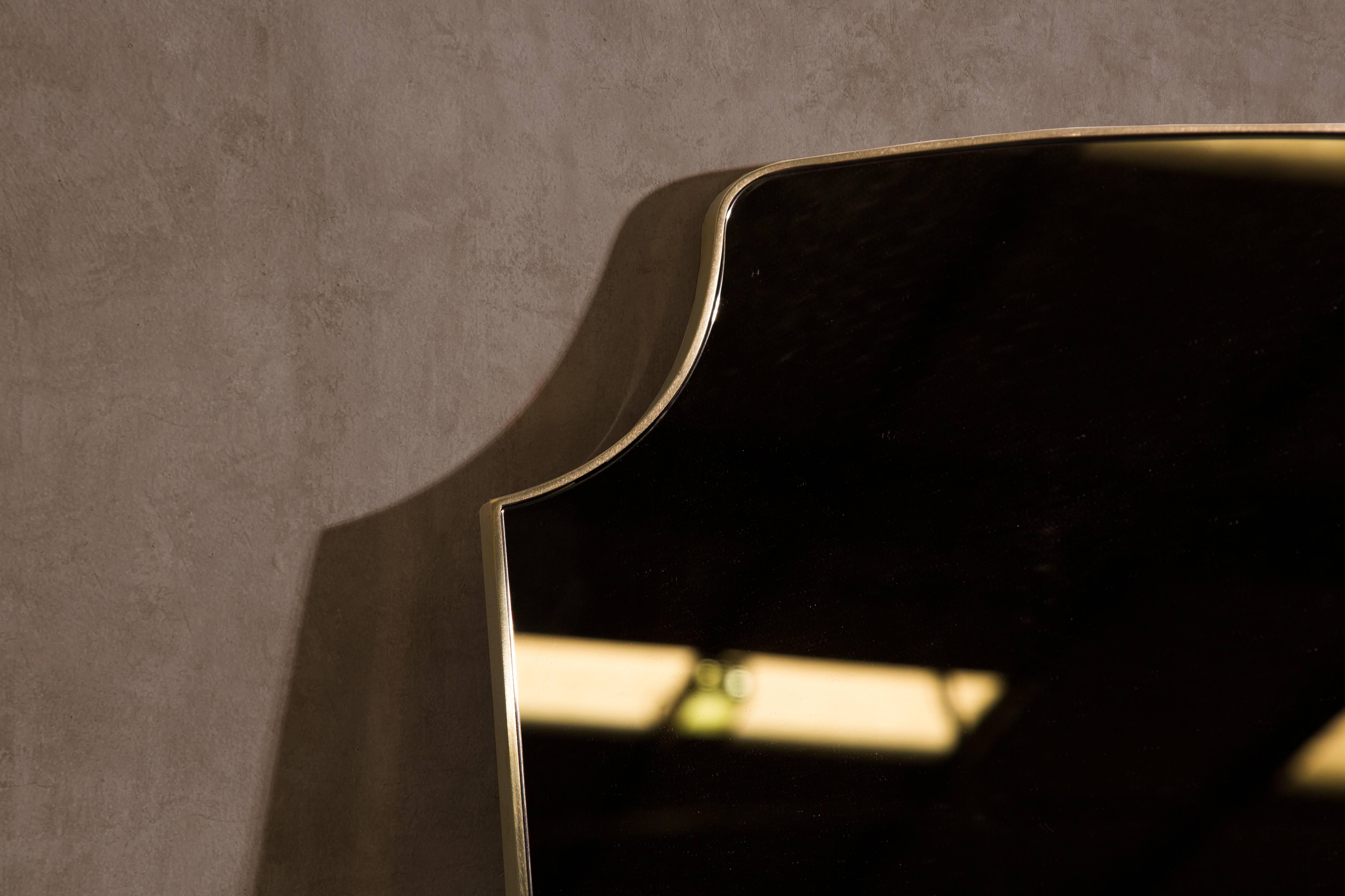 Minimalist Aegis Wall Mirror — Patinated Brass — Handmade in Britain For Sale