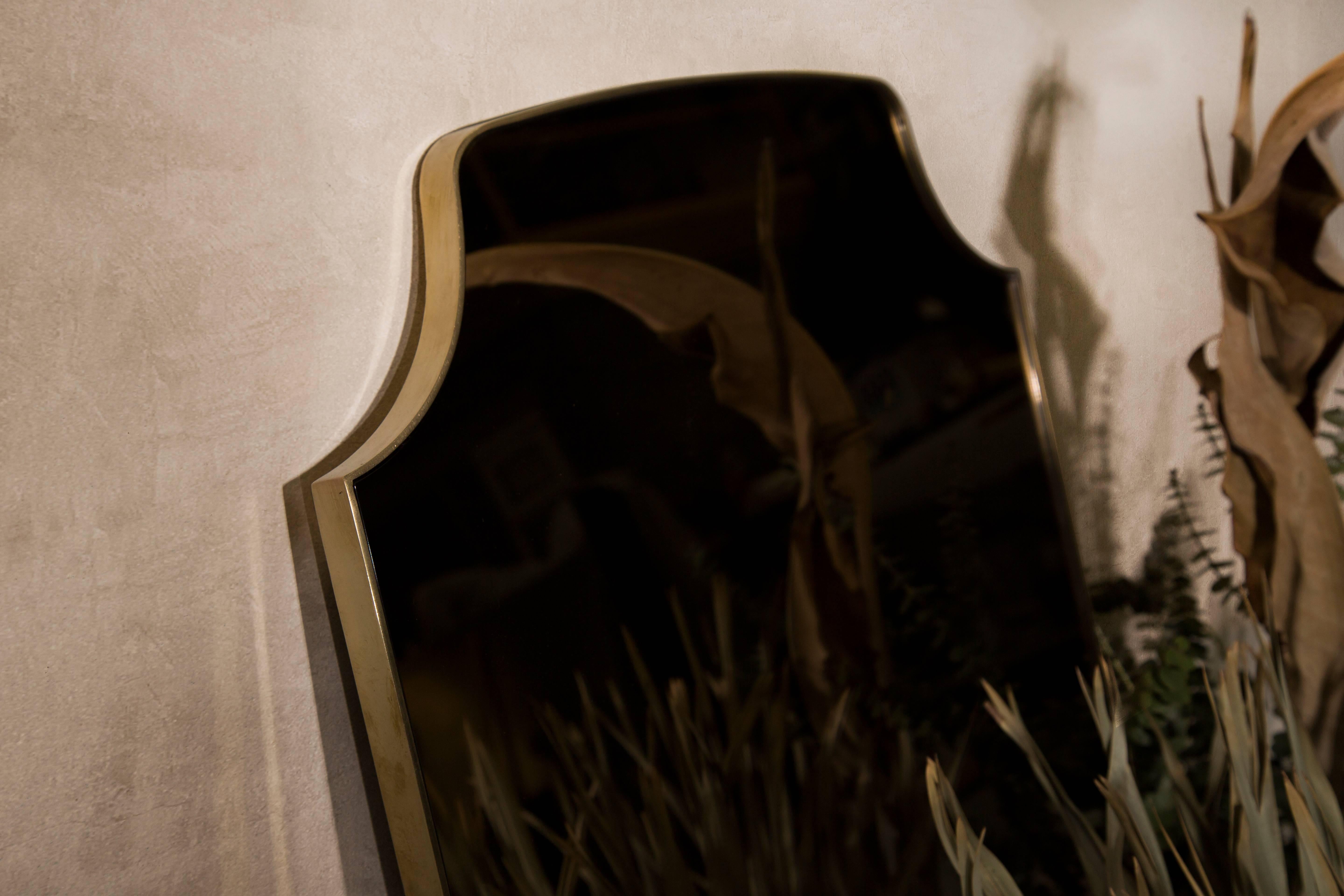 British Aegis Wall Mirror — Patinated Brass — Handmade in Britain For Sale