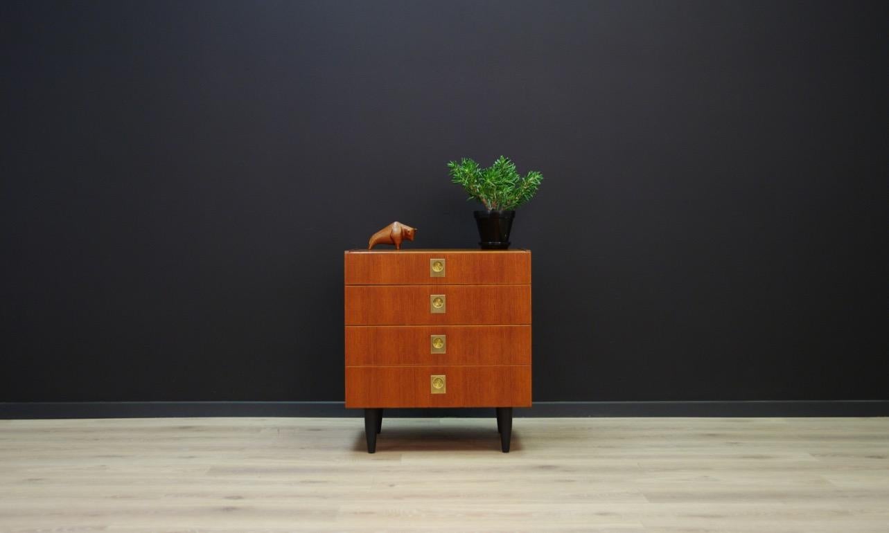 Elegant chest of drawers from the 1960s-1970s, Danish design straight from the ÆJM Møbler manufactory. Surface veneered with teak. Item has four capacious drawers. Preserved in good condition (minor scratches and dings) - directly for