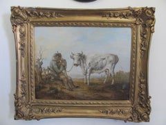 19. Jahrhundert Öl Landwirt und Stier Landschaftsszene nach Aelbert Cuyp