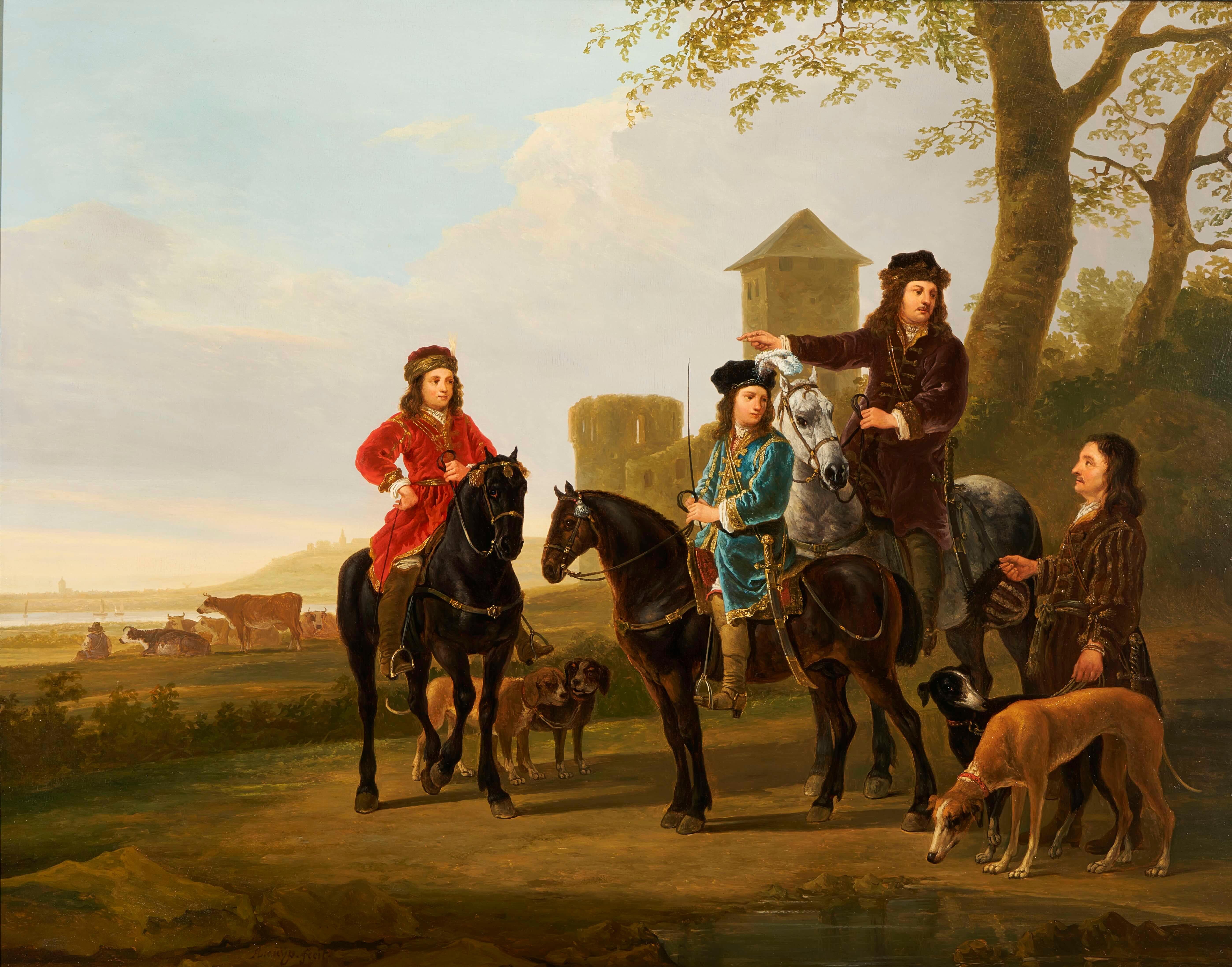 Porträt von Cornelis und Michiel Pompe van Meerdervoort mit ihrem Tutor – Painting von Aelbert Cuyp