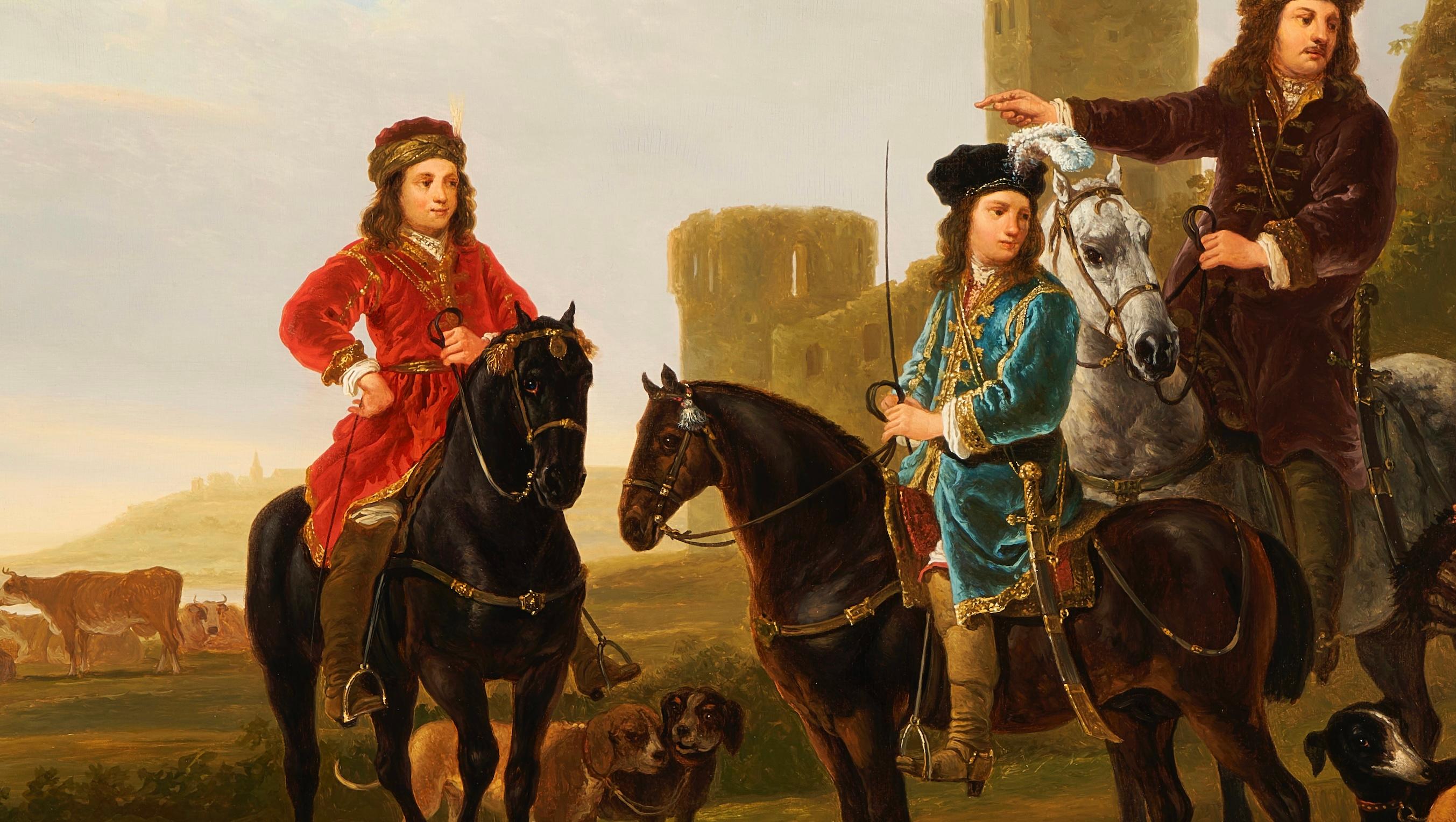 Porträt von Cornelis und Michiel Pompe van Meerdervoort mit ihrem Tutor (Alte Meister), Painting, von Aelbert Cuyp