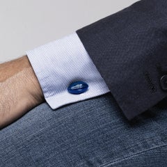 Aelx Jona Sterling Silver Blue Enamel Football Ball Cufflinks