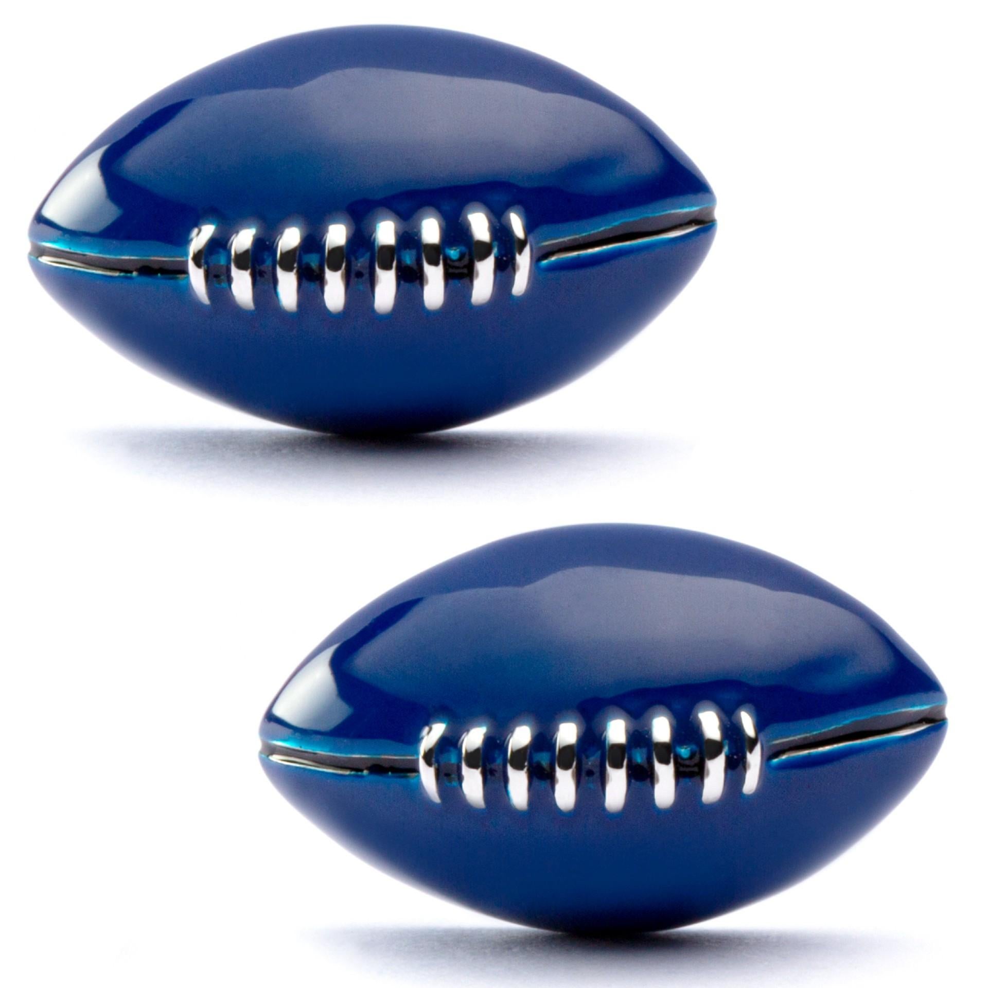 Aelx Jona Sterling Silver Blue Enamel Football Ball Cufflinks