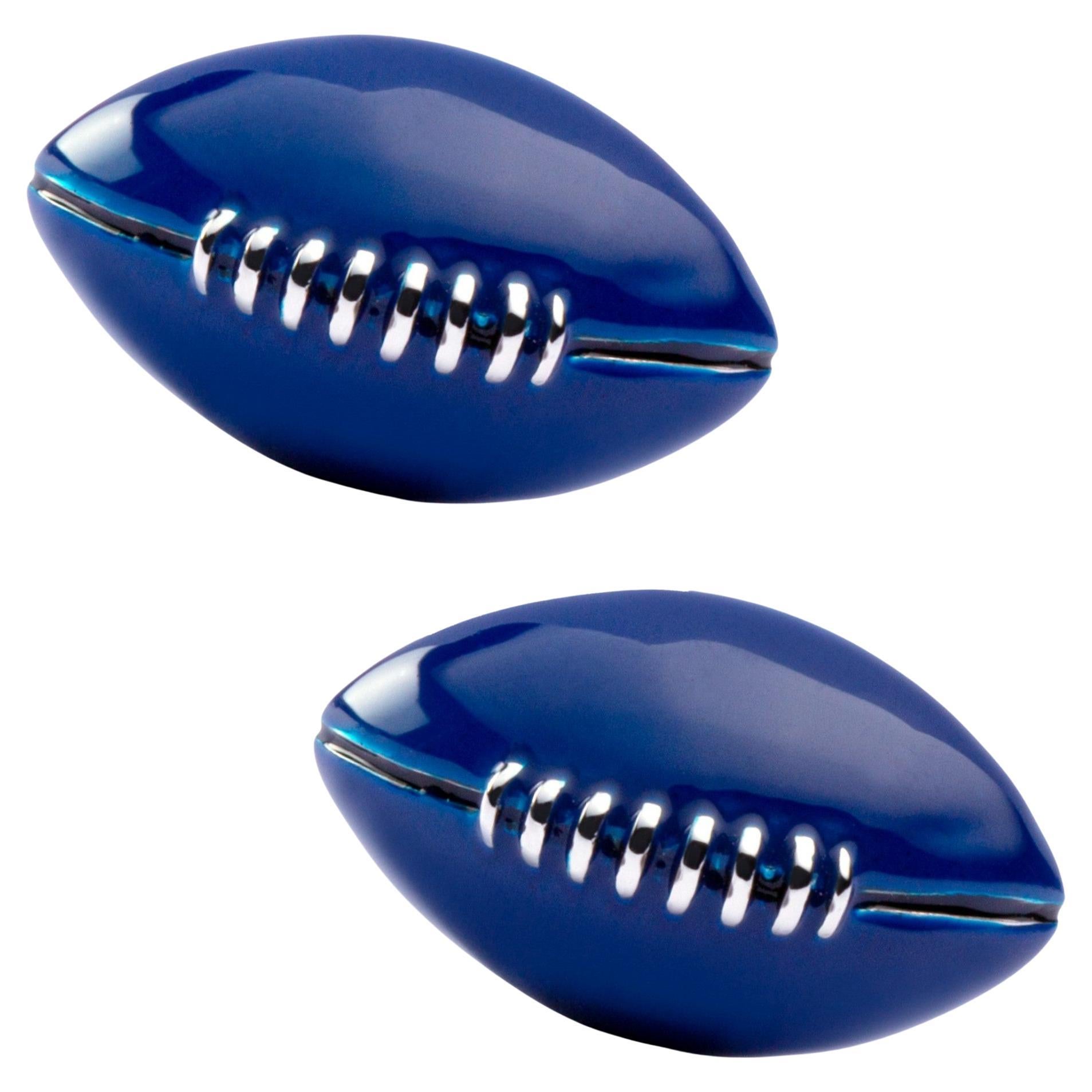 Aelx Jona Sterling Silver Blue Enamel Football Ball Cufflinks For Sale