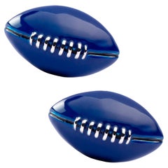 Manschettenknöpfe mit Fußballball aus Sterlingsilber und blauer Emaille von Aelx Jona