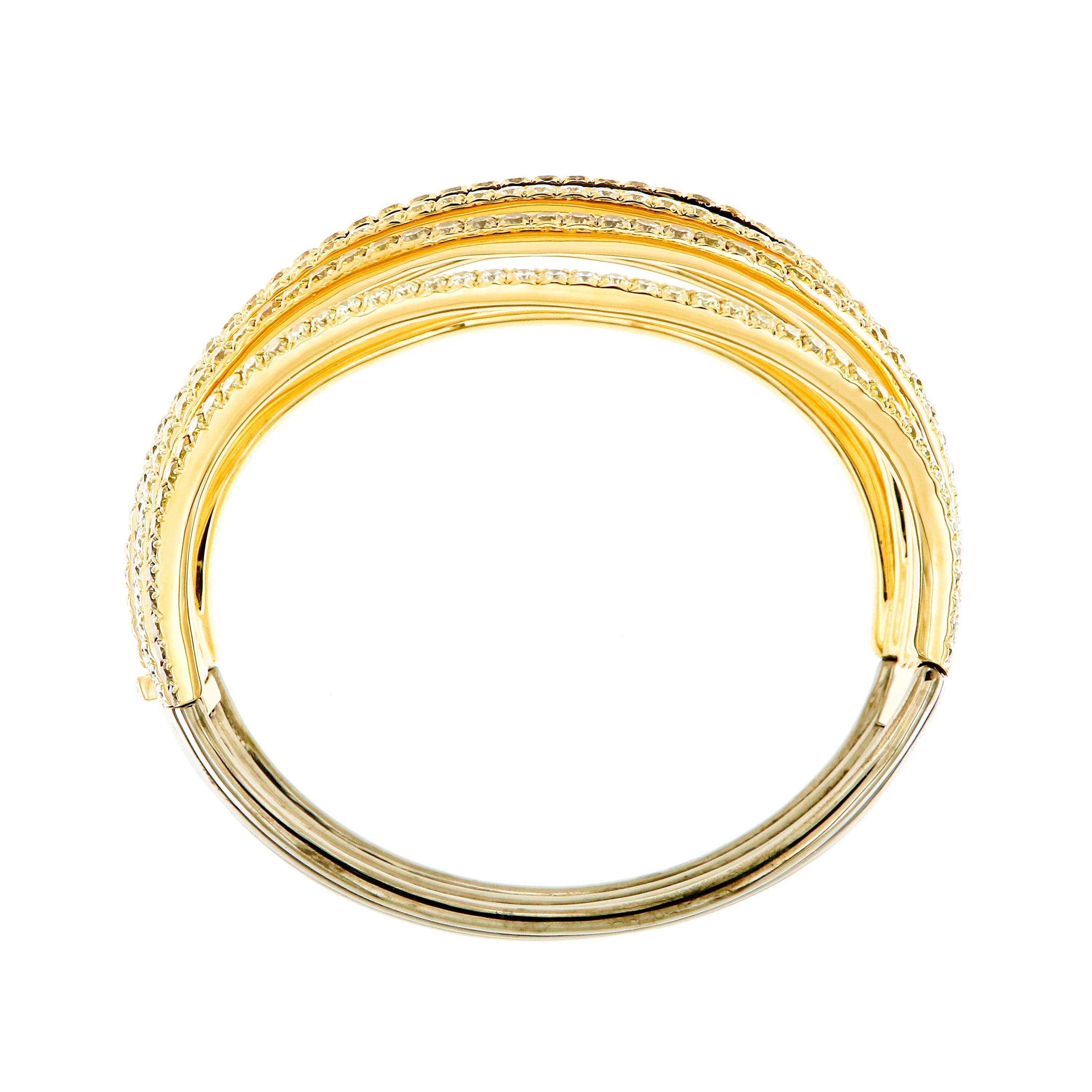 Women's AENEA 18k Yellow Gold Fancy Yellow Brown White Diamonds Bangle For Sale