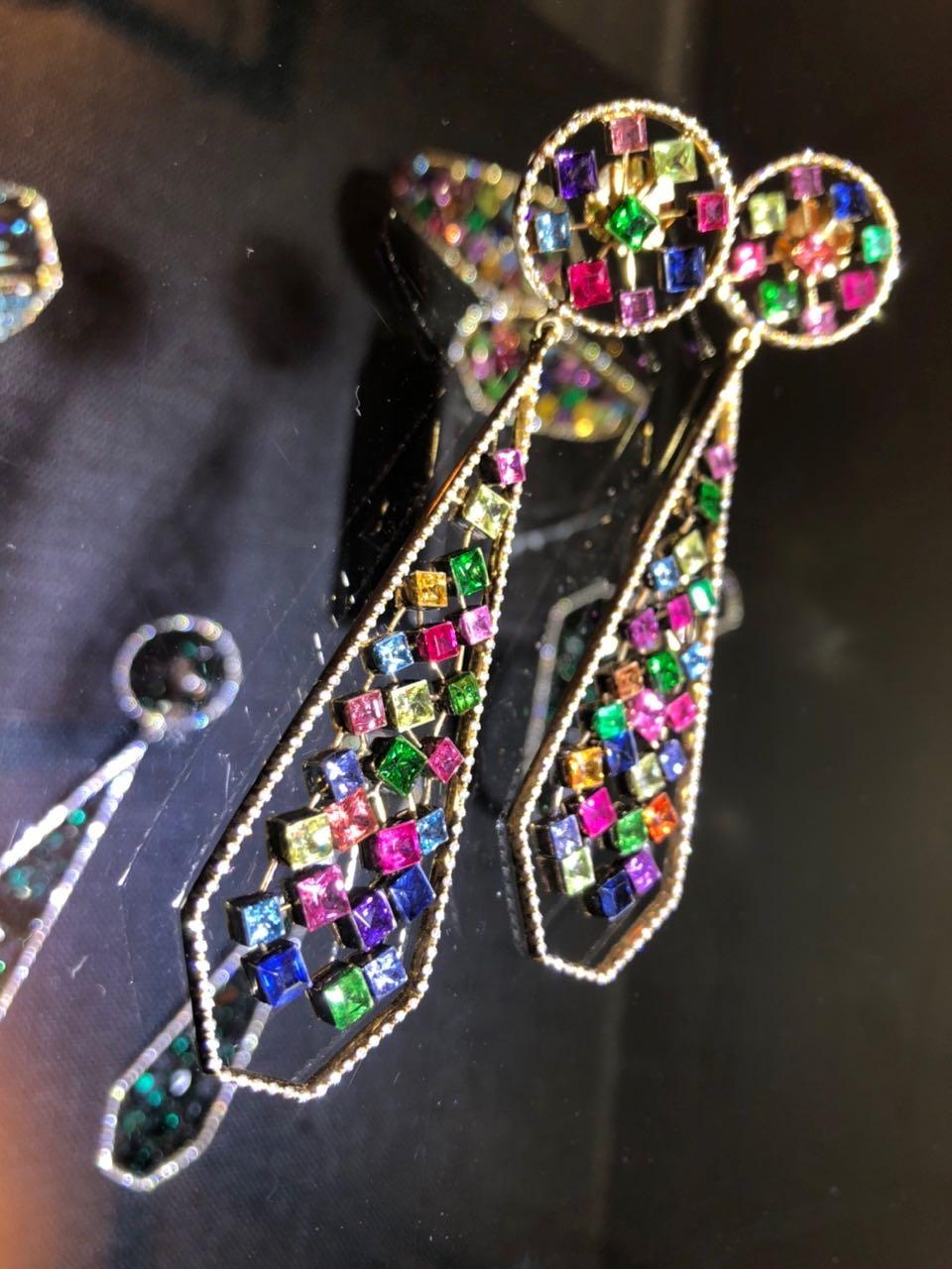 AENEA 18k Yellow Gold Rainbow Multi-Color Emeralds Ruby Sapphire Bangle For Sale 7