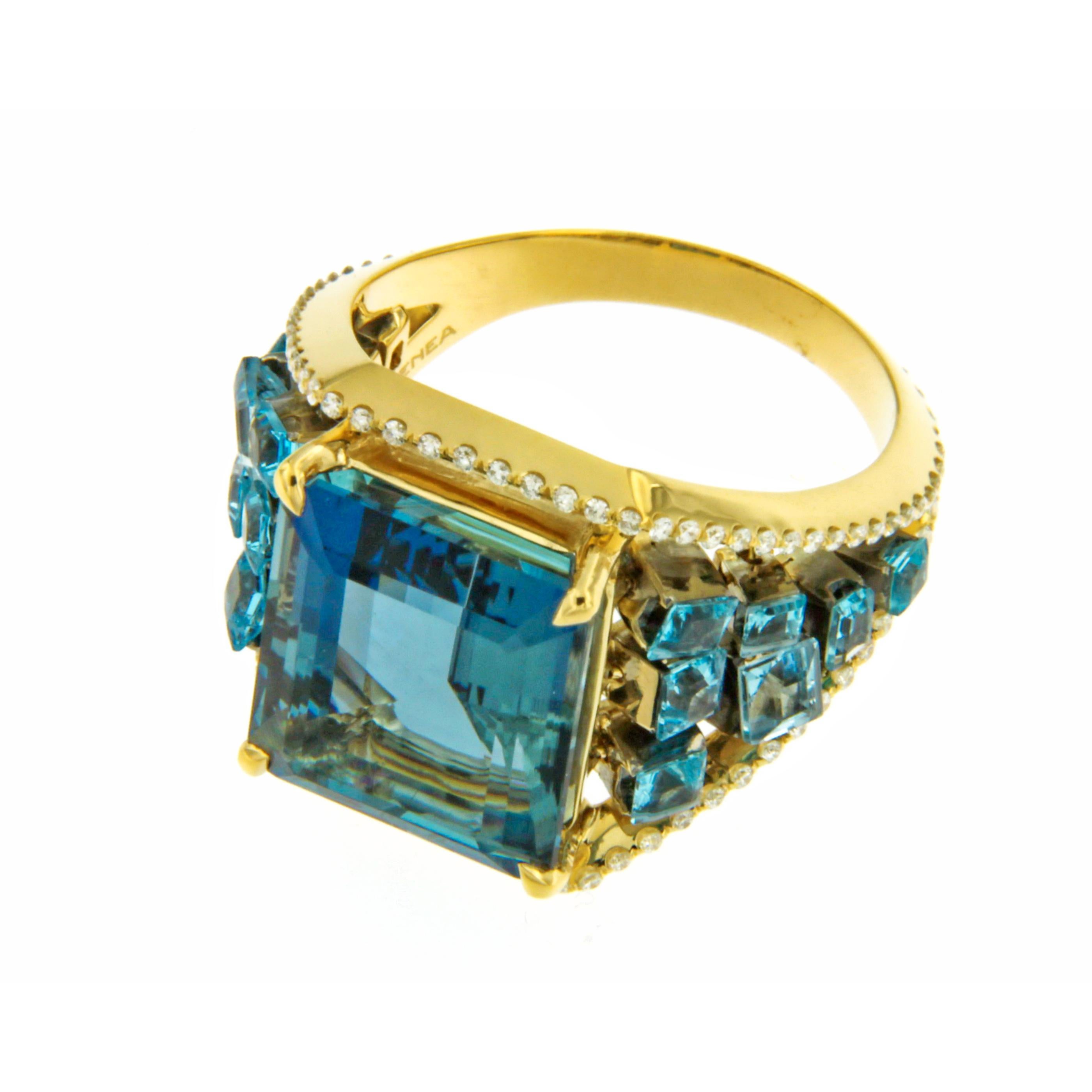 Women's AENEA Flow Aquamarine 18k Yellow Gold Blue Topaz Ring