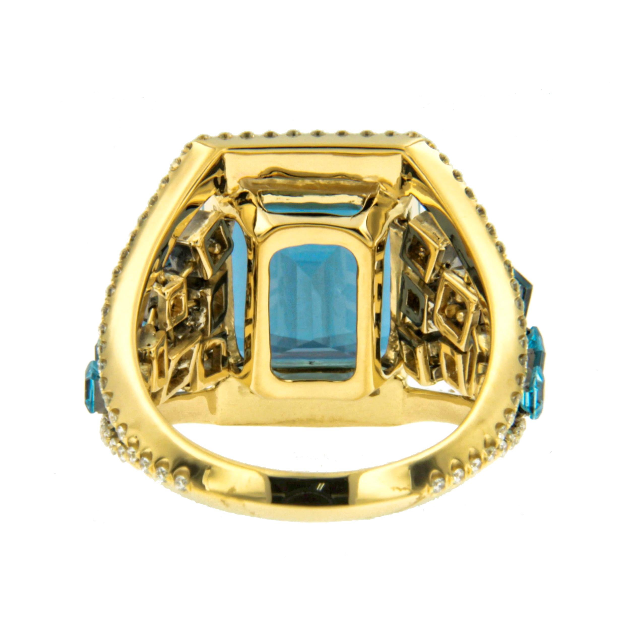 AENEA Flow Aquamarine 18k Yellow Gold Blue Topaz Ring 1