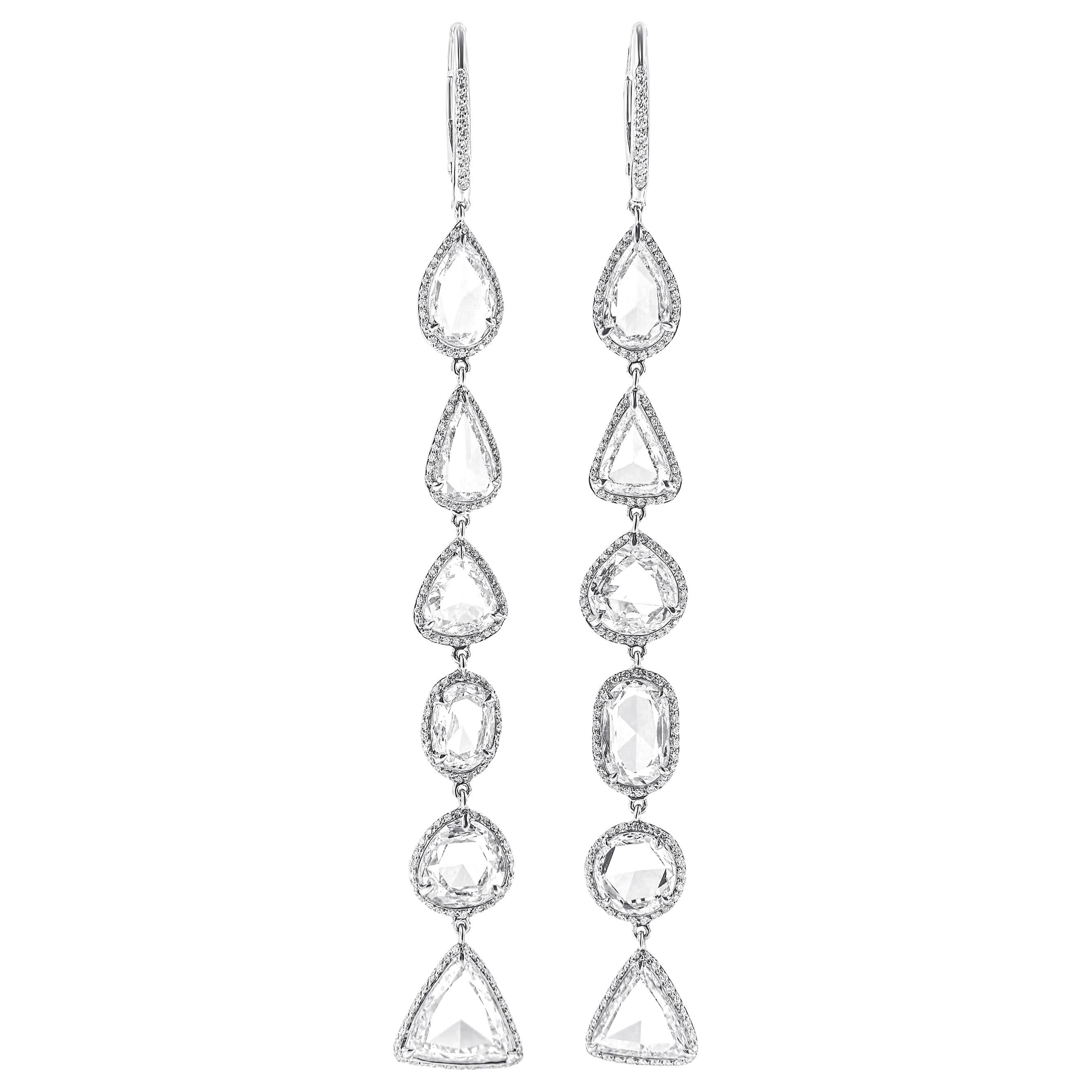 AENEA Jewellery 950 Platinum Rose Cut 14.23 Carat White Diamond Earrings For Sale