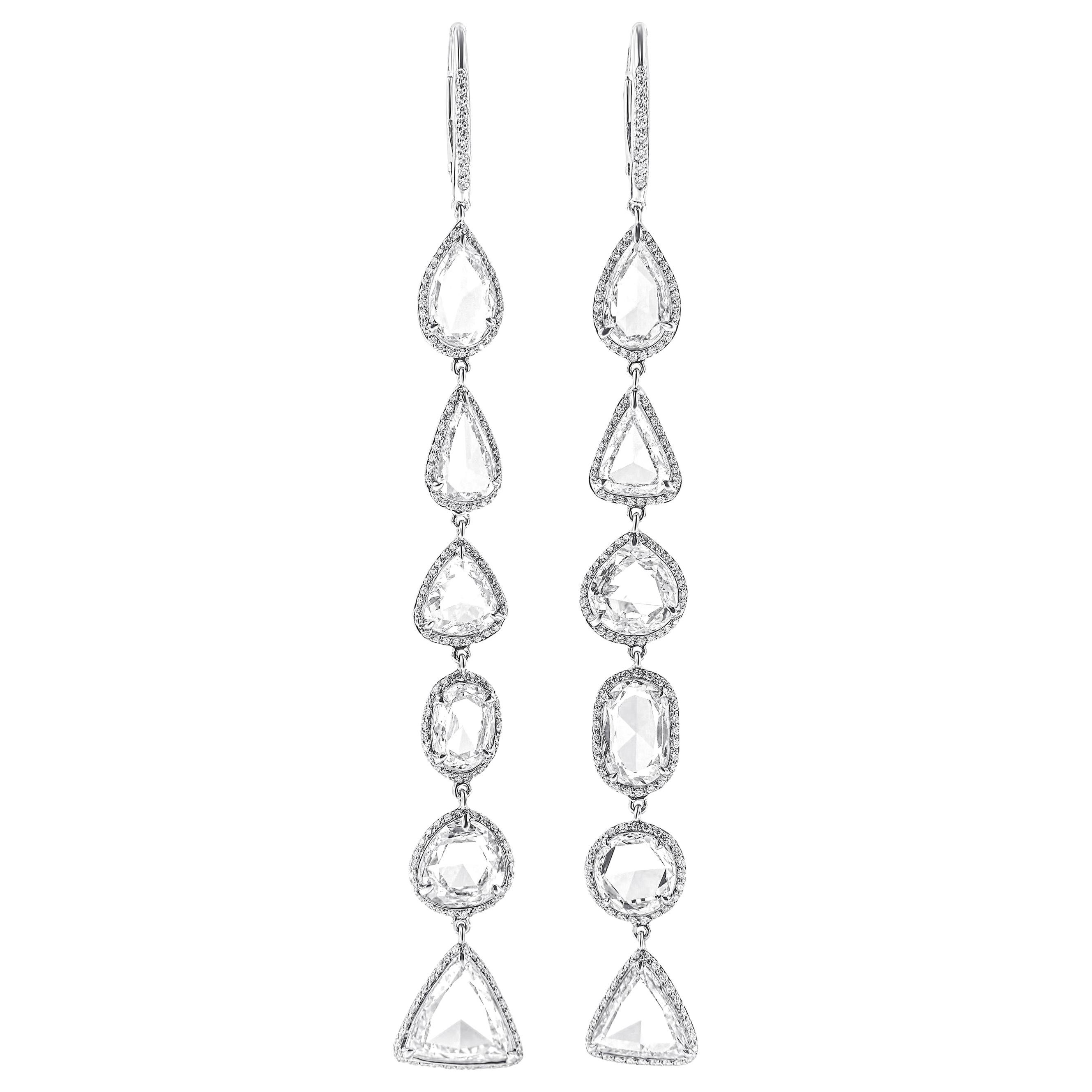 AENEA Jewellery 950 Platinum Rose Cut 14.23 Carat White Diamond Earrings For Sale