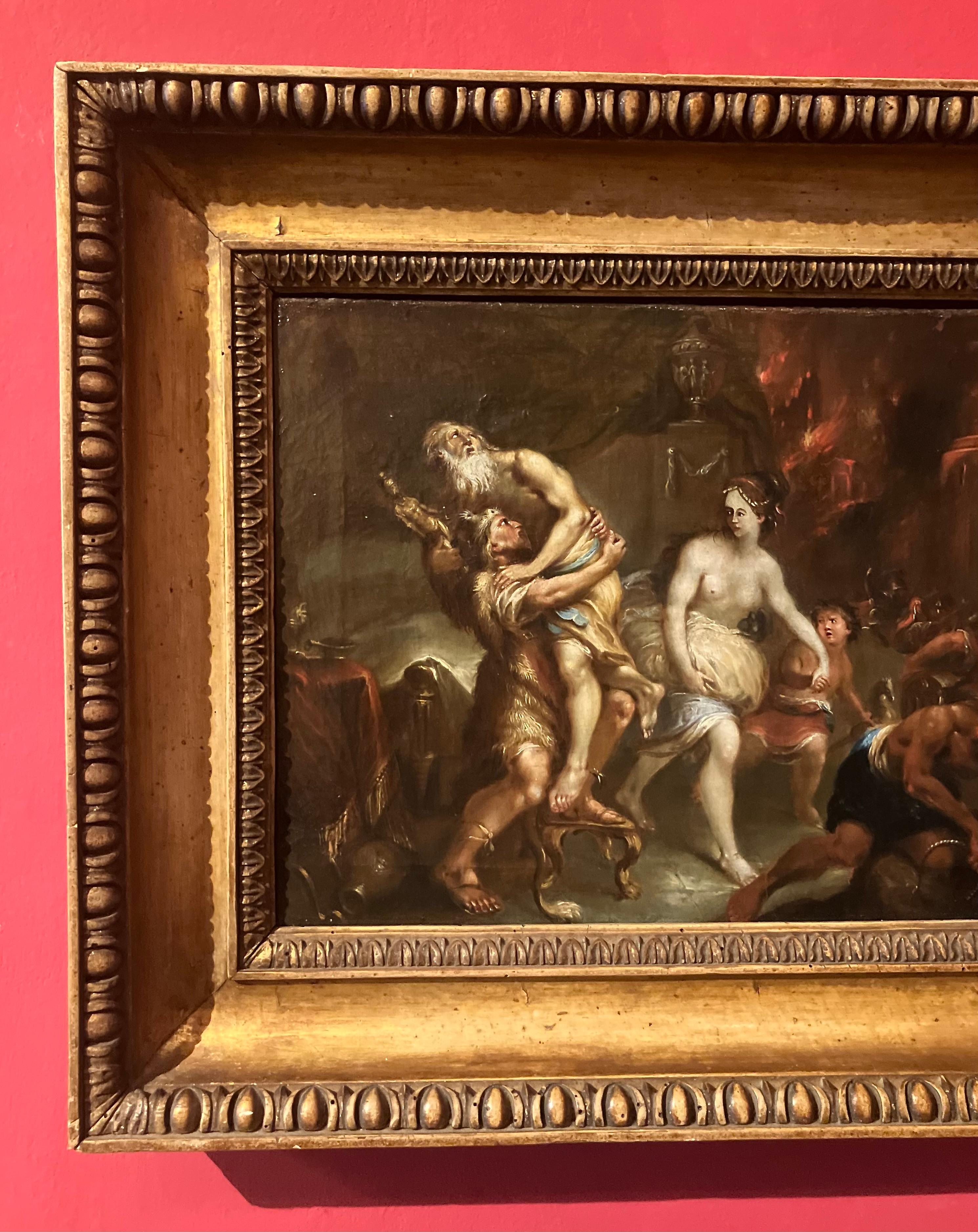 Aeneas auf der Flucht vor dem Brand von Troja, Flämisches Öl auf Leinwand aus dem 17. (Barock) im Angebot