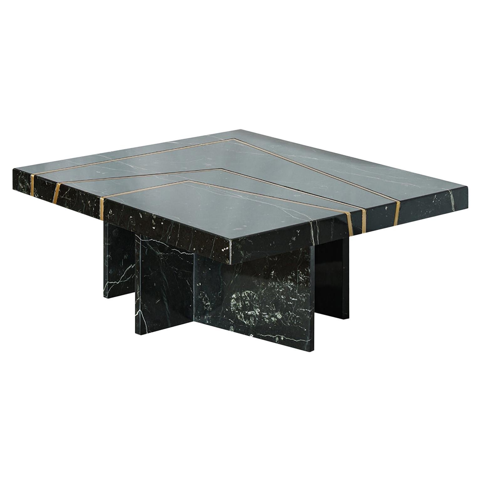 Aeneas Solid Marble Coffee Table in Oxidized Brass For Sale